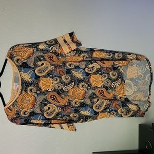 LuLaRo Orange Blue Paisley Top M